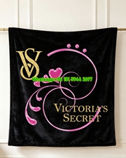 Victoria's Secret Gold Glitter VS Logo Flannel Fleece Throw Blanket V019